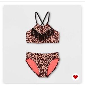 NWT Girls Fringe Leopard Print Bikini